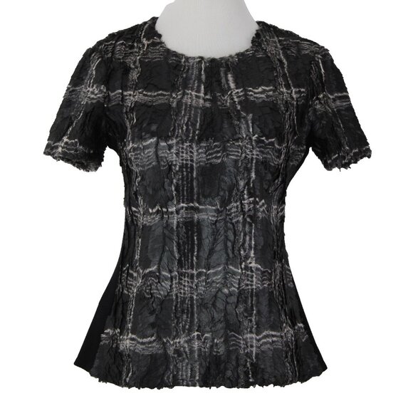 BCBG maxazria $198 Tulum Sz S Black White Combo Eyelash 100% Polyester Top - Picture 2 of 16